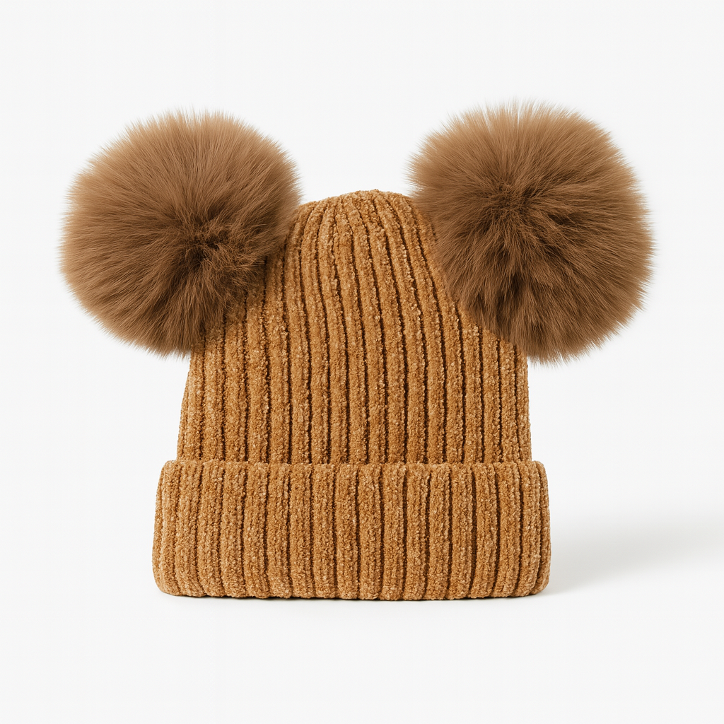 Kids Fuzzy Double Pom Pom Winter Beanie