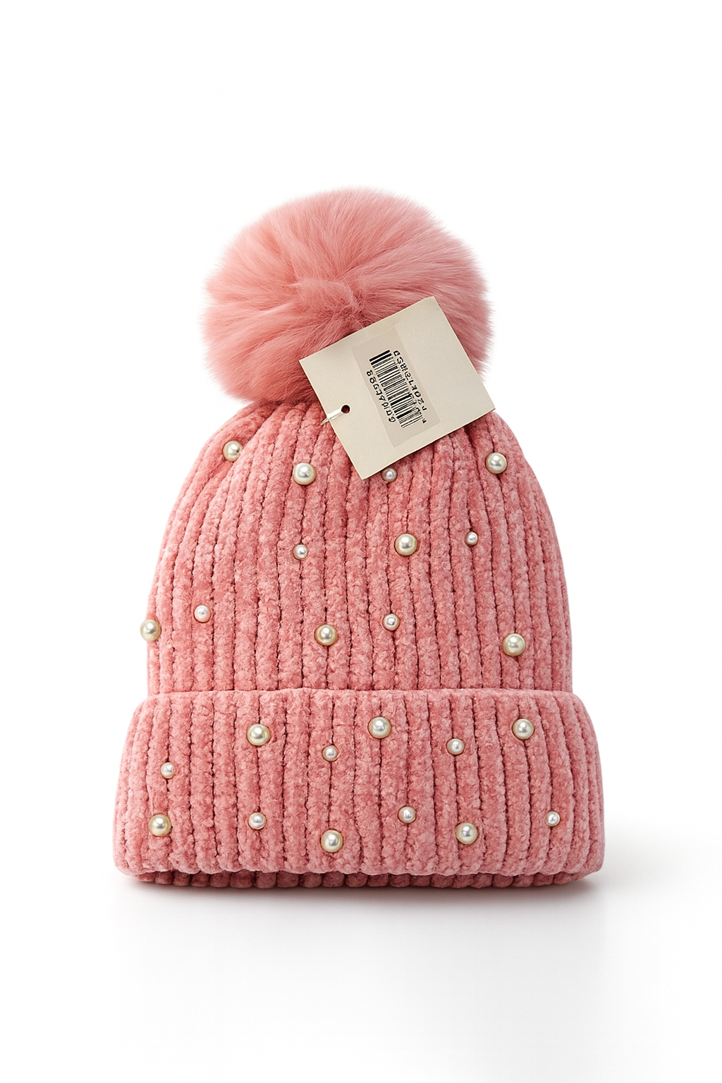 1 Beanie Pearl-Studded Pom Pom Winter Beanie – Soft Knit, Cozy & Stylish Cold-Weather Hat (Multiple Colors)