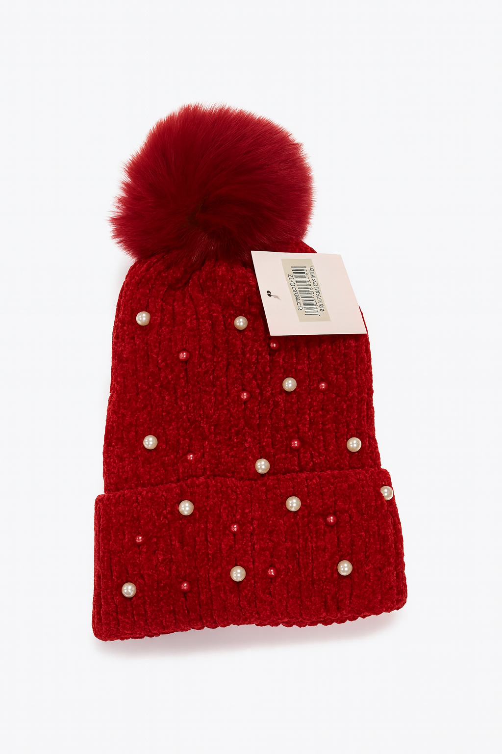 1 Beanie Pearl-Studded Pom Pom Winter Beanie – Soft Knit, Cozy & Stylish Cold-Weather Hat (Multiple Colors)
