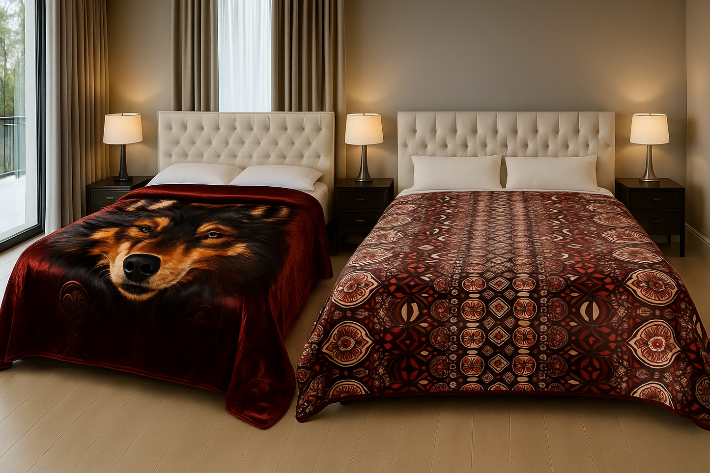 Ultra Soft Double-Sided California King Blanket – High-Definition Wolf/Lion Design