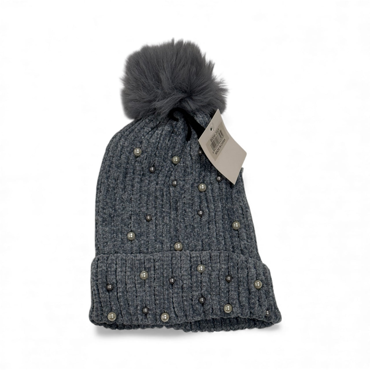 1 Beanie Pearl-Studded Pom Pom Winter Beanie – Soft Knit, Cozy & Stylish Cold-Weather Hat (Multiple Colors)