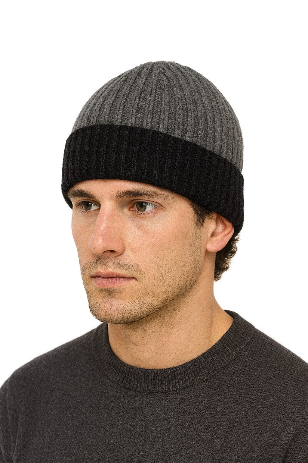 Men’s Thick Two-Tone Knit Beanie – Ultra Soft & Warm Lined Winter Hat