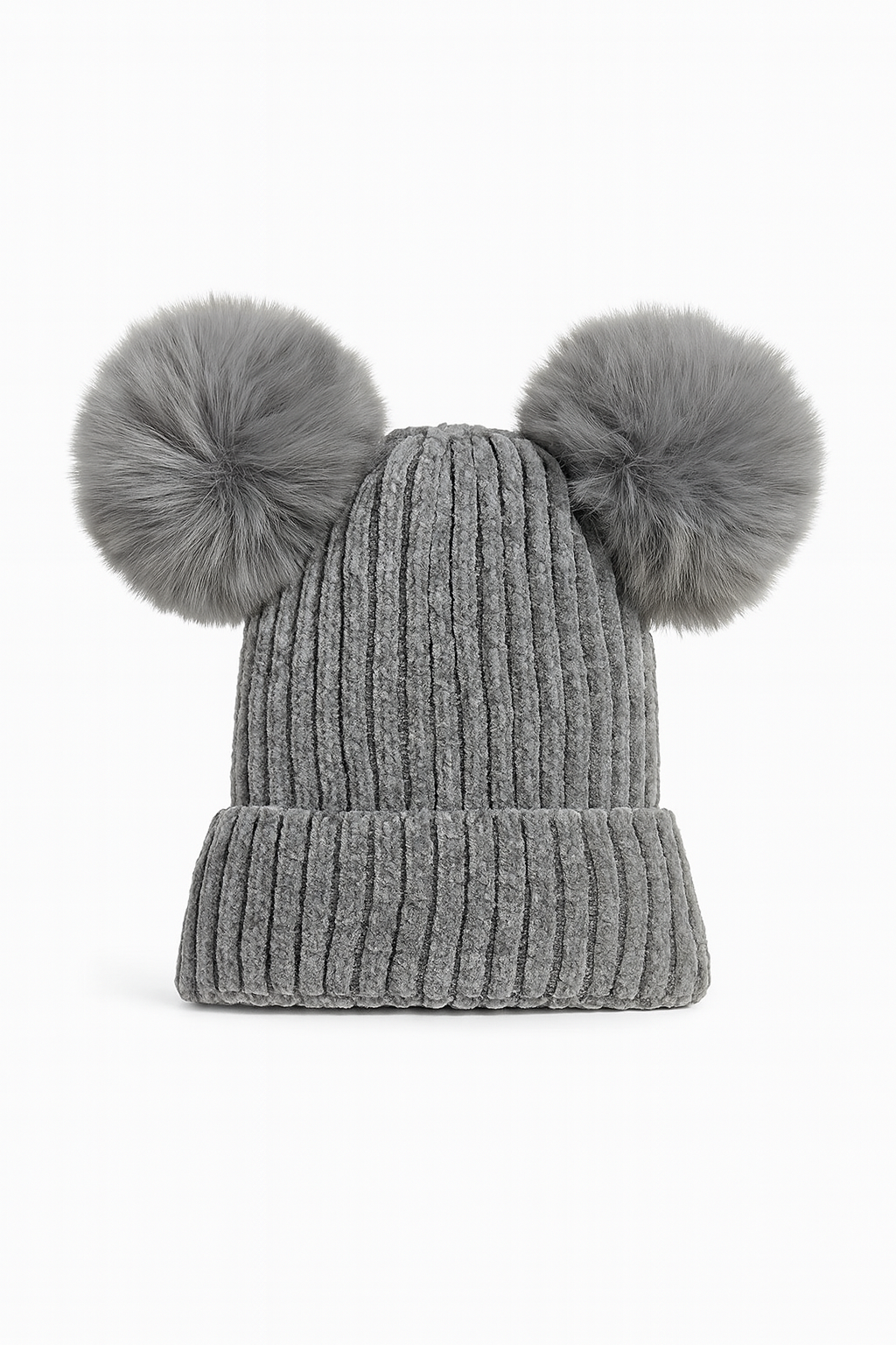 Kids Fuzzy Double Pom Pom Winter Beanie