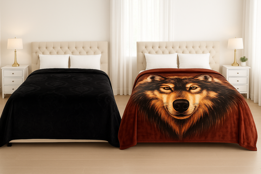 Ultra Soft Double-Sided California King Blanket – High-Definition Wolf/Lion Design
