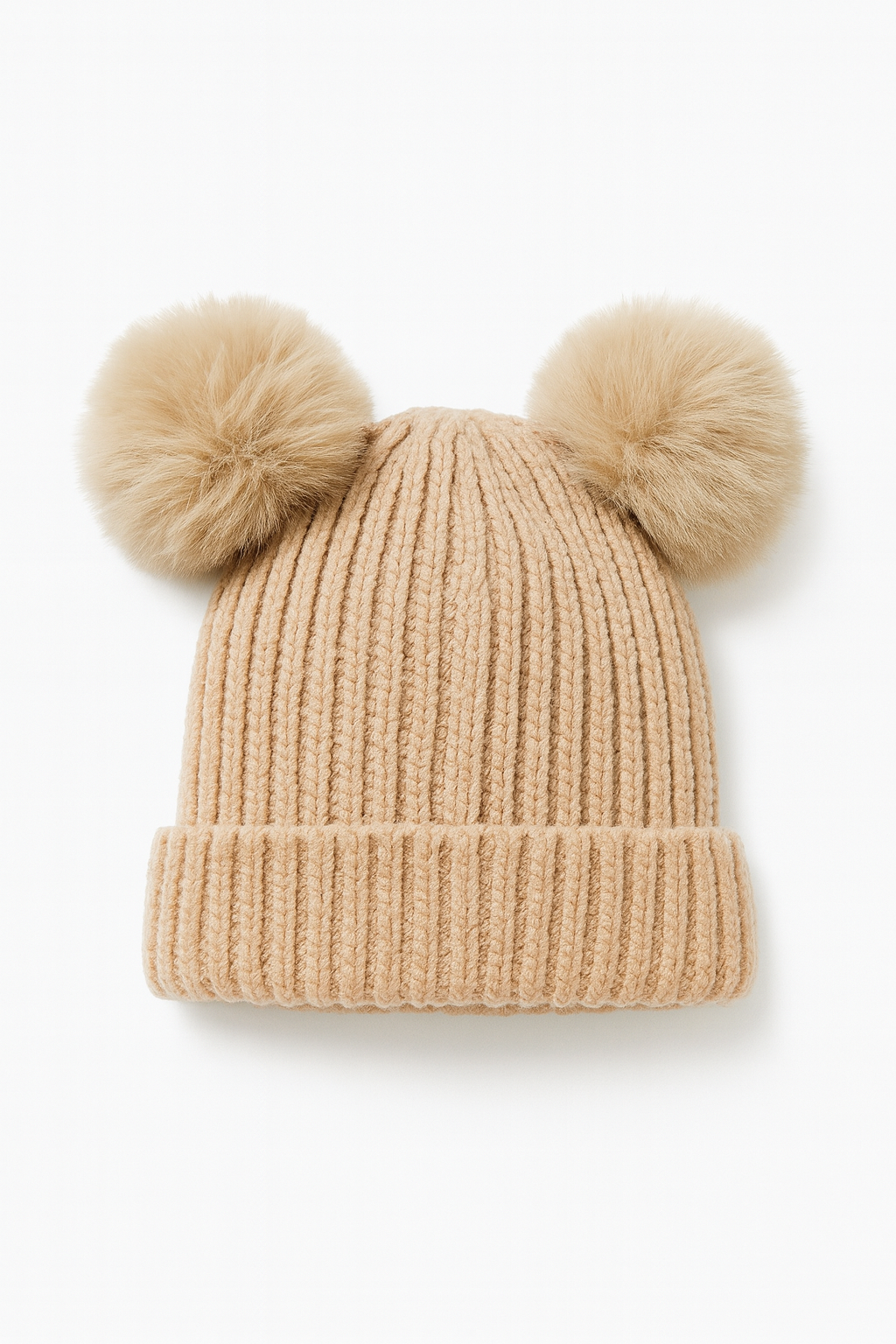Kids Fuzzy Double Pom Pom Winter Beanie