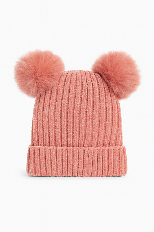 Kids Fuzzy Double Pom Pom Winter Beanie