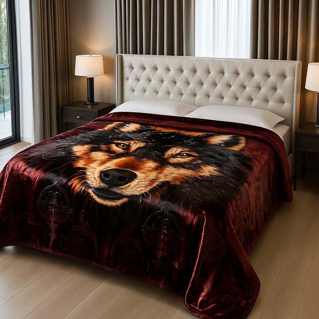 Ultra Soft Double-Sided California King Blanket – High-Definition Wolf/Lion Design