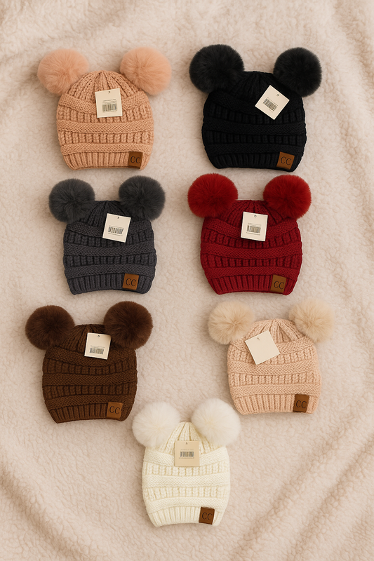 Unisex Double Pom Knit Beanie – Super Soft Winter Hat with Fluffy Poms (G.G Brand) 1 Beanie