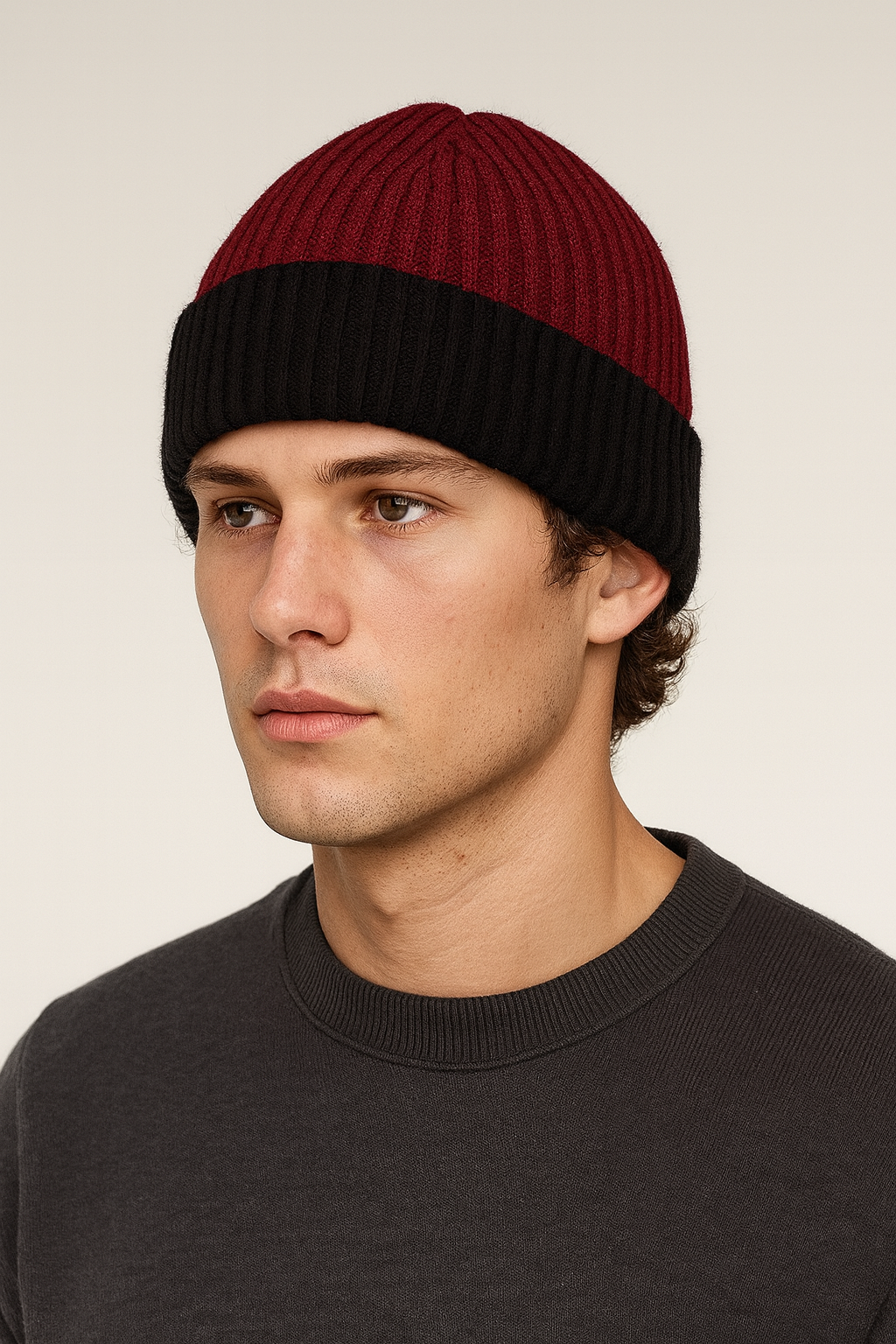 Men’s Thick Two-Tone Knit Beanie – Ultra Soft & Warm Lined Winter Hat