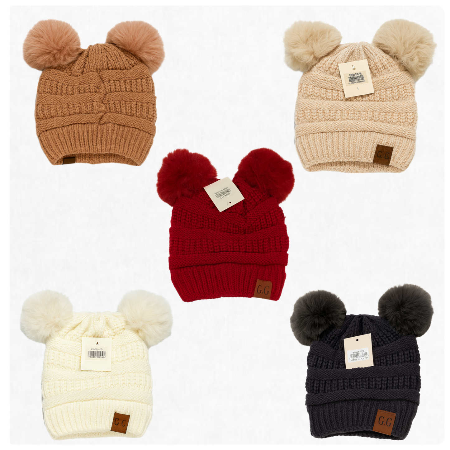 Bundle of 5 Double Pom-Pom Winter Beanies – Cozy, Soft & Unisex Cold-Weather Hats