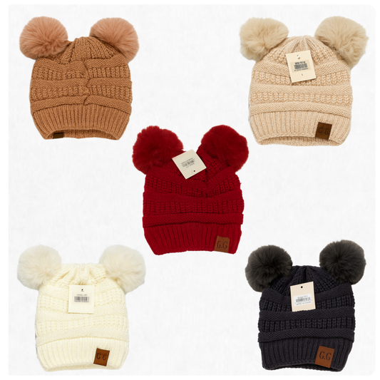 Bundle of 5 Double Pom-Pom Winter Beanies – Cozy, Soft & Unisex Cold-Weather Hats