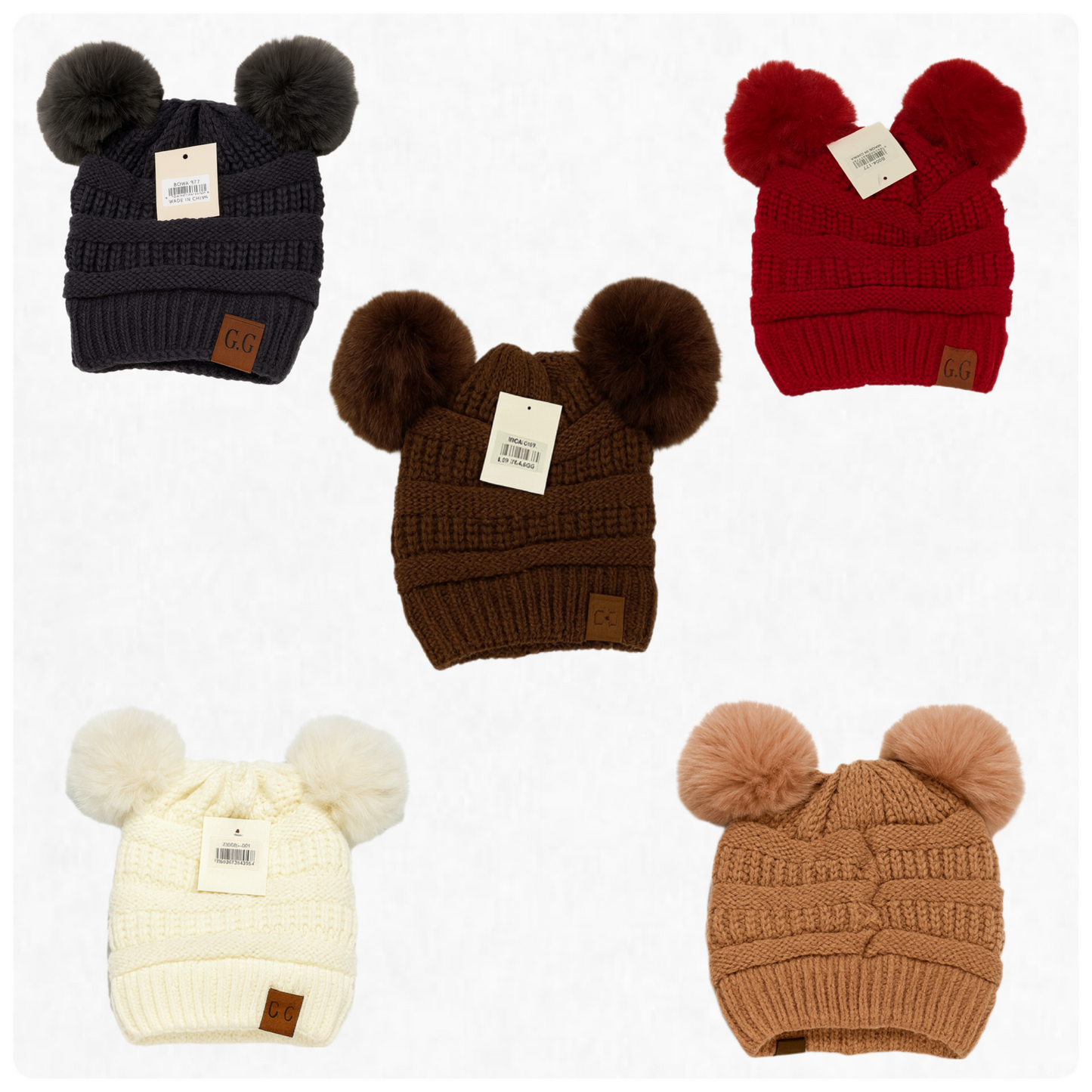 Bundle of 5 Double Pom-Pom Winter Beanies – Cozy, Soft & Unisex Cold-Weather Hats