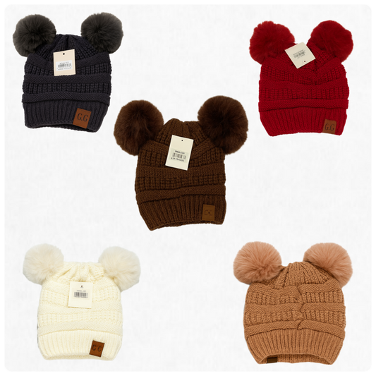 Bundle of 5 Double Pom-Pom Winter Beanies – Cozy, Soft & Unisex Cold-Weather Hats
