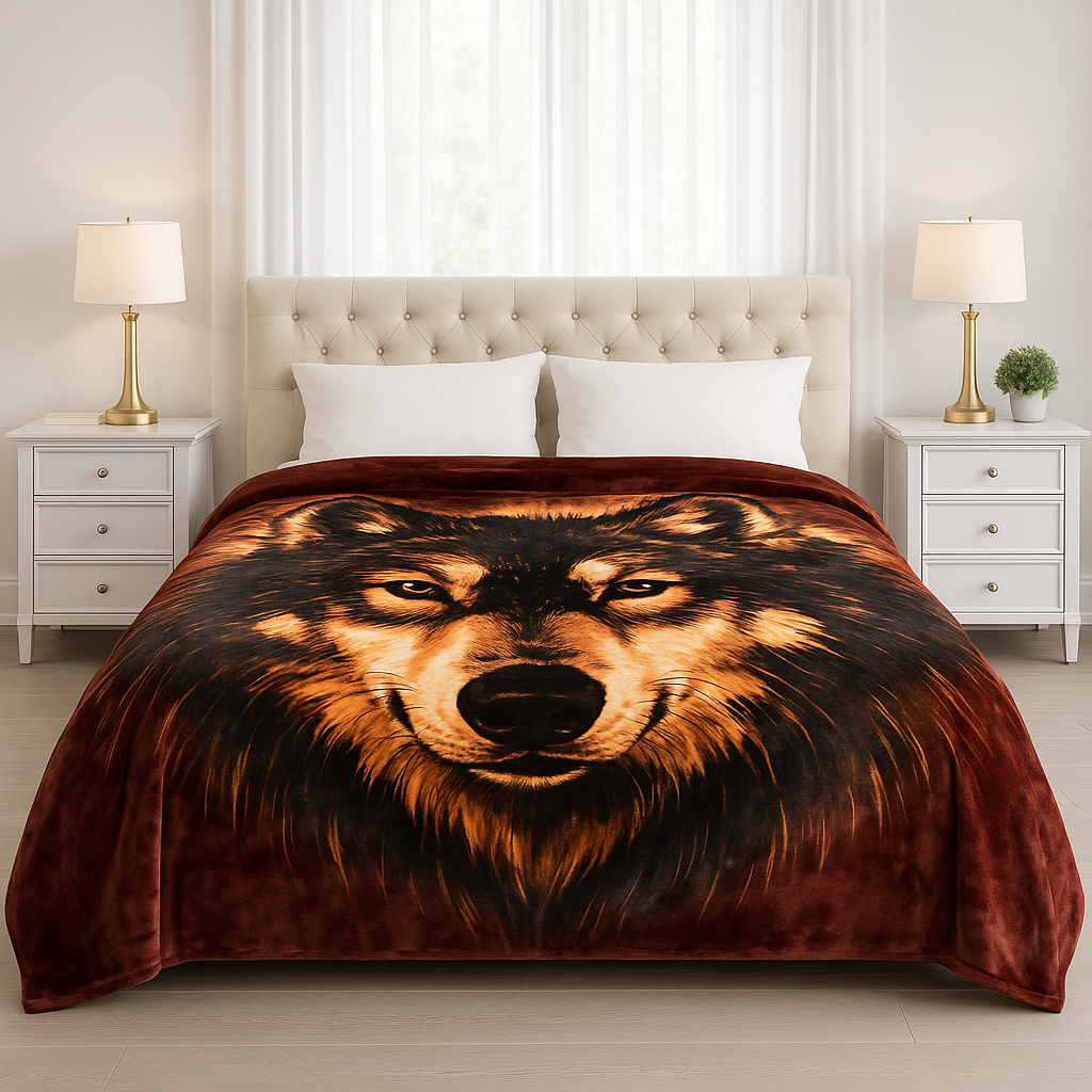 Ultra Soft Double-Sided California King Blanket – High-Definition Wolf/Lion Design